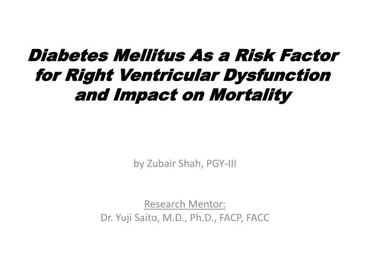 diabetes mellitus as a risk factor for right ventricular dysfunction and impact on mortality