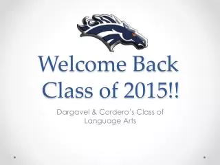 Welcome Back Welcome Back Class of 2015!!