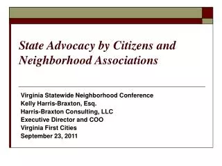 State Advocacy by Citizens and Neighborhood Associations