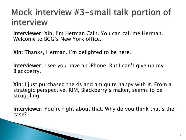 mock interview 3 small talk portion of interview