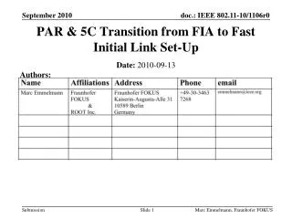 PAR &amp; 5C Transition from FIA to Fast Initial Link Set-Up