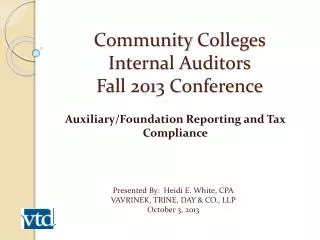 Community Colleges Internal Auditors Fall 2013 Conference