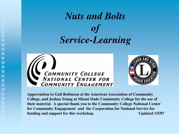 nuts and bolts of service learning