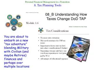 Personal Financial Management in a Transition 8. Tax Planning Tools
