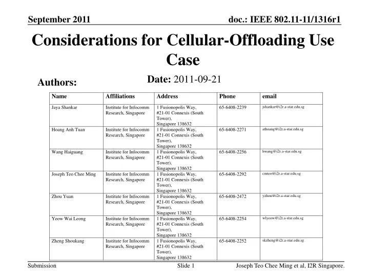 considerations for cellular offloading use case