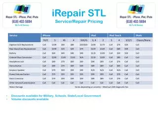iRepair STL Service/Repair Pricing