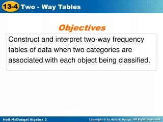 Construct and interpret two-way frequency tables of data when two categories are