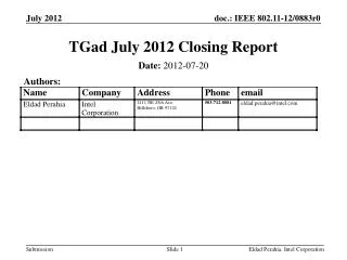TGad July 2012 Closing Report