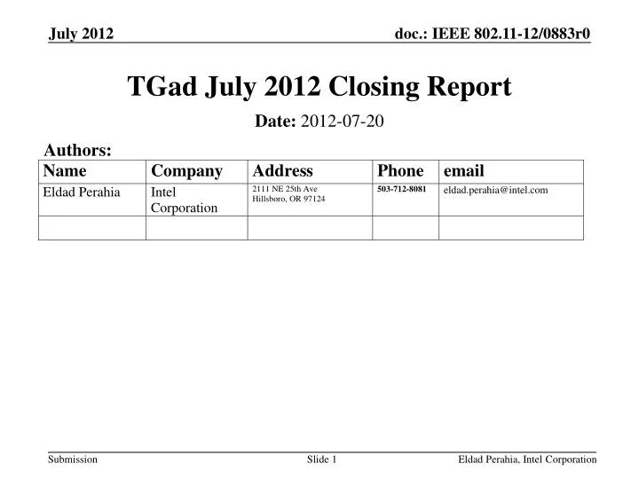 tgad july 2012 closing report