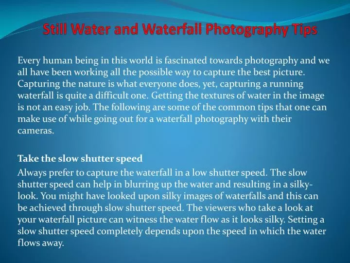 still water and waterfall photography tips