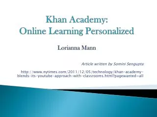 Khan Academy: Online Learning Personalized Lorianna Mann