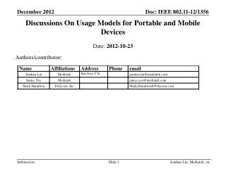 Discussions On Usage Models for Portable and Mobile Devices