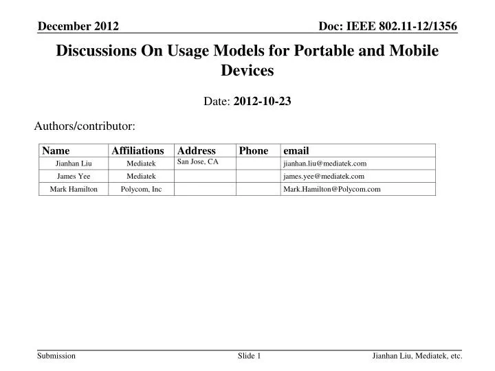 discussions on usage models for portable and mobile devices