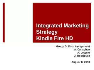 Integrated Marketing Strategy Kindle Fire HD