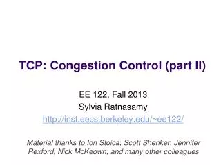 TCP: Congestion Control (part II)