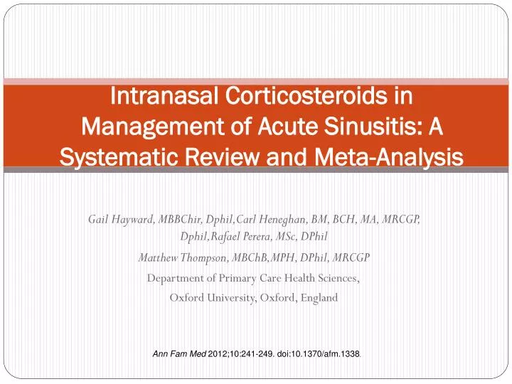 intranasal corticosteroids in management of acute sinusitis a systematic review and meta analysis