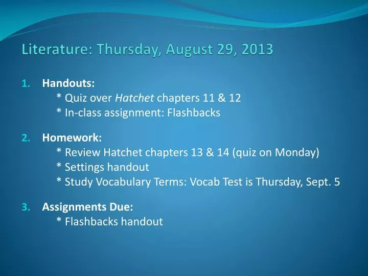 literature thurs day august 29 2013
