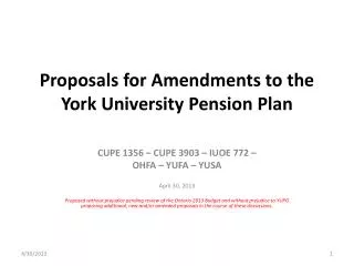 Proposals for Amendments to the York University Pension Plan