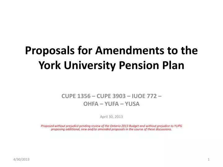 proposals for amendments to the york university pension plan