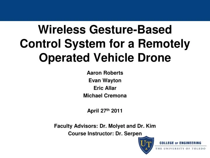 wireless gesture based control system for a remotely operated vehicle drone