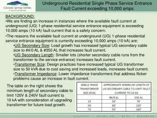 Underground Residential Single Phase Service Entrance Fault Current exceeding 10,000 amps