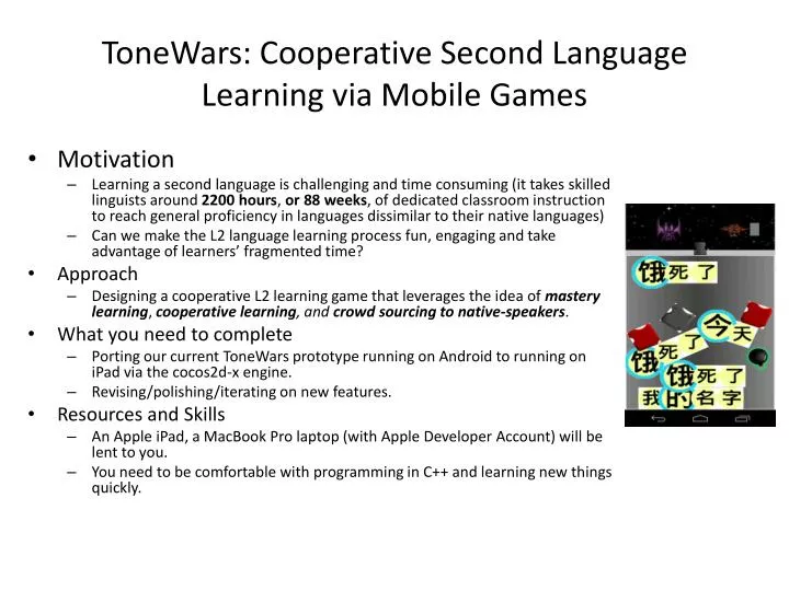tonewars cooperative second language learning via mobile games