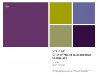 ICS 139W Critical Writing on Information Technology