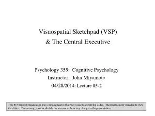 Visuospatial Sketchpad (VSP ) &amp; The Central Executive