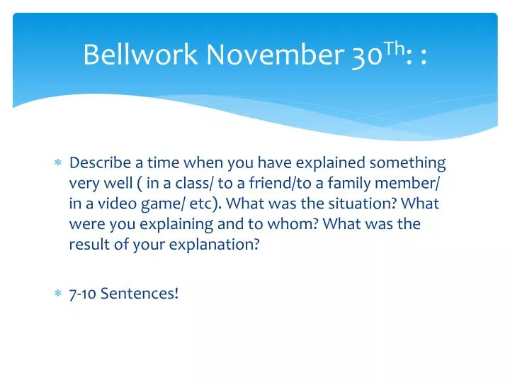 bellwork november 30 th