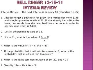 Bell Ringer 12-15-11 INTERIM Review