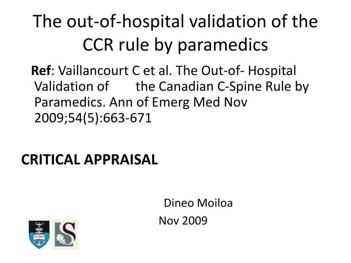 the out of hospital validation of the ccr rule by paramedics