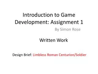 Introduction to Game Development: Assignment 1