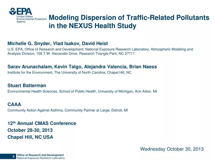 modeling dispersion of traffic related pollutants in the nexus health study
