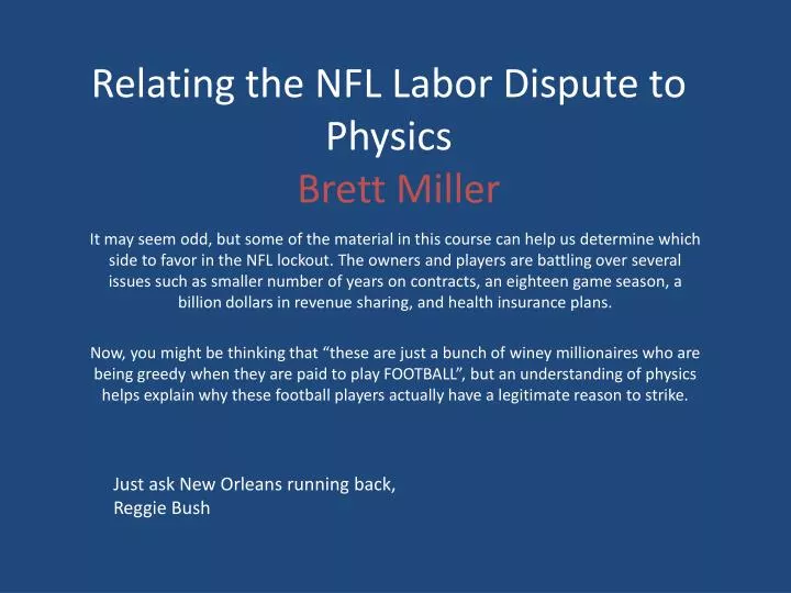 relating the nfl labor dispute to physics brett miller