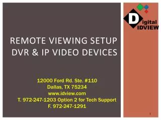 Remote Viewing Setup DVR &amp; IP Video Devices
