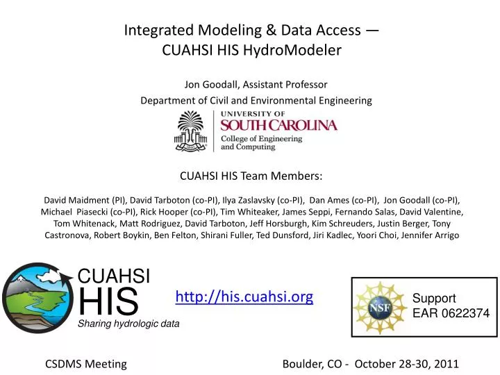 integrated modeling data a ccess cuahsi his hydromodeler