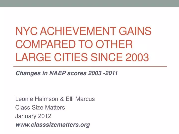 nyc achievement gains compared to other large cities since 2003