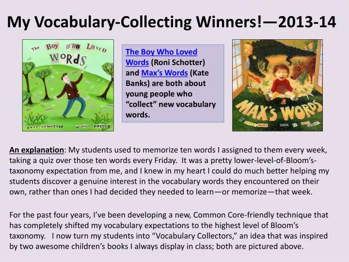 my vocabulary collecting winners 2013 14