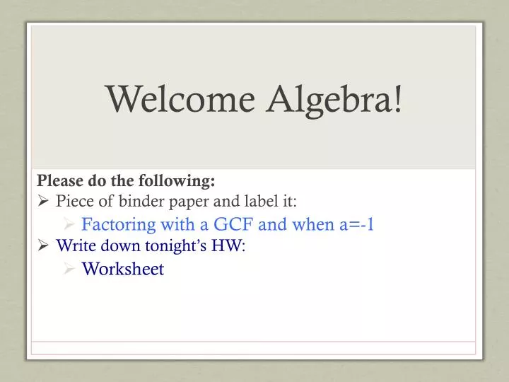 welcome algebra