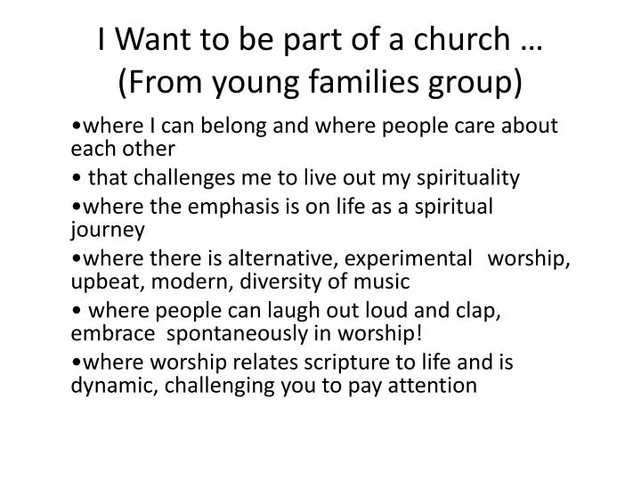 i want to be part of a church from young families group