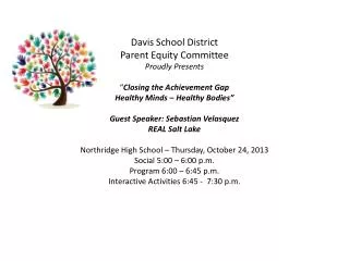 Equity Parent Night -Social Hour 5:00 – 6:00 p.m.