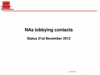 NAs lobbying contacts Status 21st November 2012