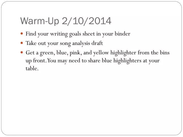 warm up 2 10 2014