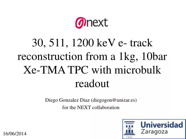 30 511 1200 kev e track reconstruction from a 1kg 10bar xe tma tpc with microbulk readout