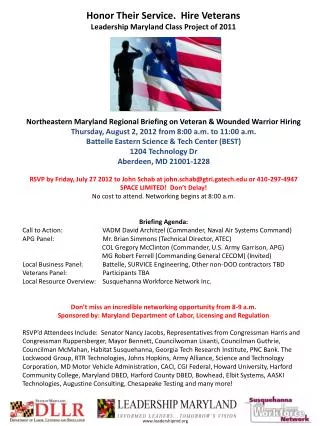 Northeastern Maryland Regional Briefing on Veteran &amp; Wounded Warrior Hiring