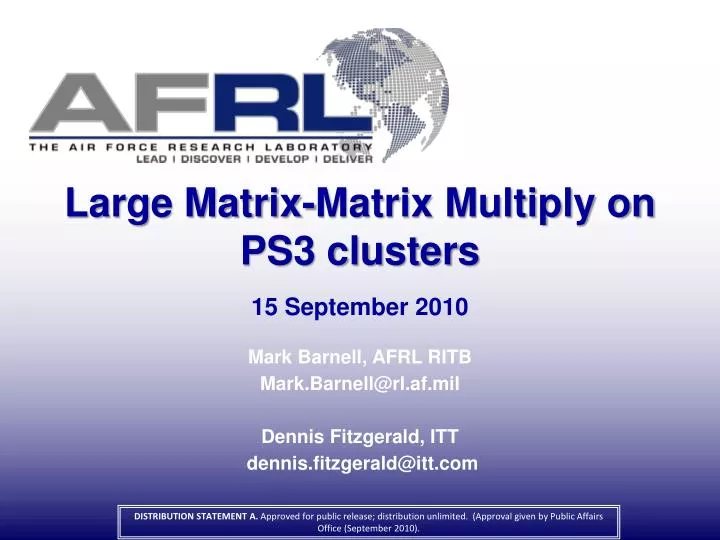 large matrix matrix multiply on ps3 clusters
