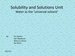 Solubility and Solutions Unit