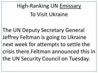 High-Ranking UN Emissary To Visit Ukraine