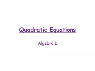 Quadratic Equations