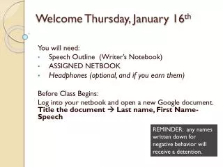 welcome thursday january 16 th